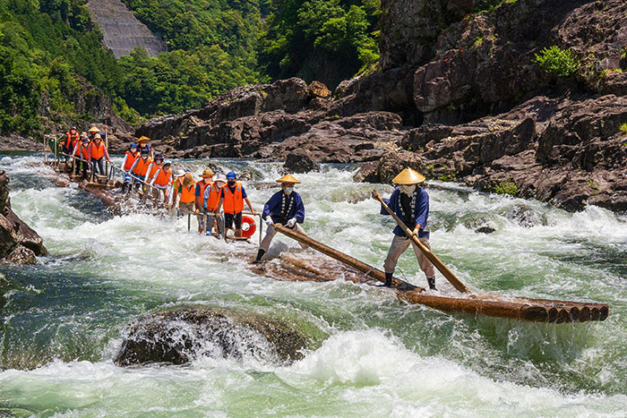 Ikada-Kudari The traditional log rafting in Kitayama river.